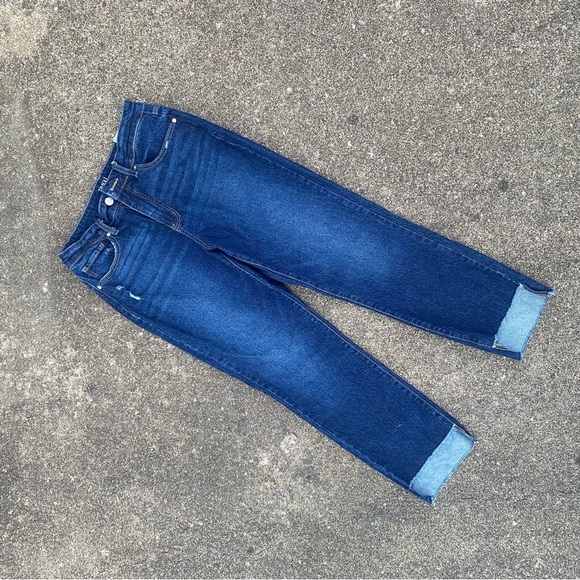 Time and Tru High Rise Dark Blue Ankle Cuffed Straight Jeans size 8 - Picture 1 of 6
